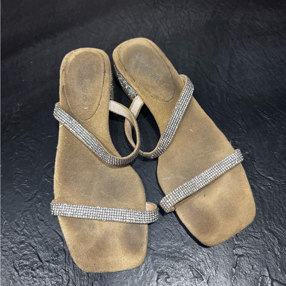 Jeffrey Campbell Tan Sandals with Silver Rhinestone Straps